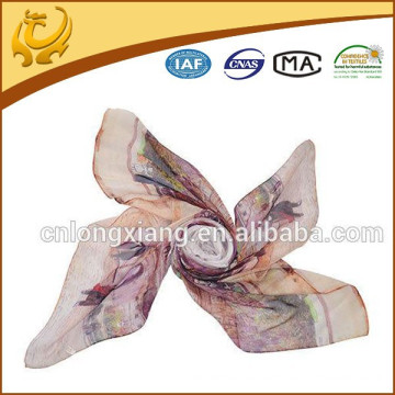 High Quality Thick Cashmere Feeling Digital Printed Pattern 100% Silk Wholesale Chiffon Shawl For Ladies